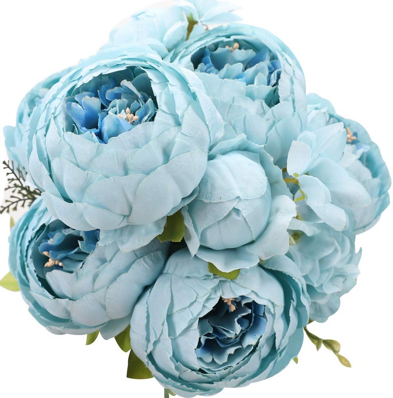Duovlo Artificial Peony Silk Flowers Fake Flowers Vintage Wedding Home Decoration,Pack of 1 (Spring Blue) - Image 1